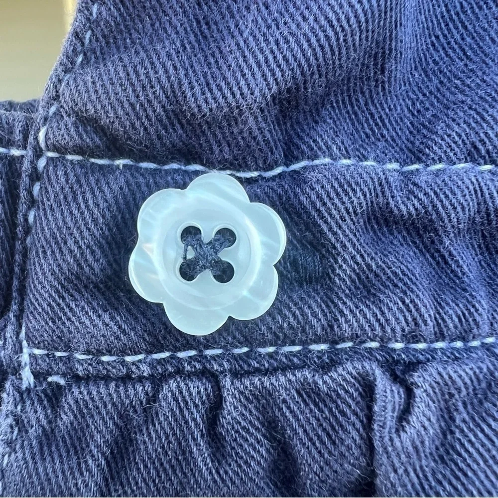 Vintage Y2K Gymboree Flower Overalls Blue Ruffle Snap Crotch 6-12 Months Soft